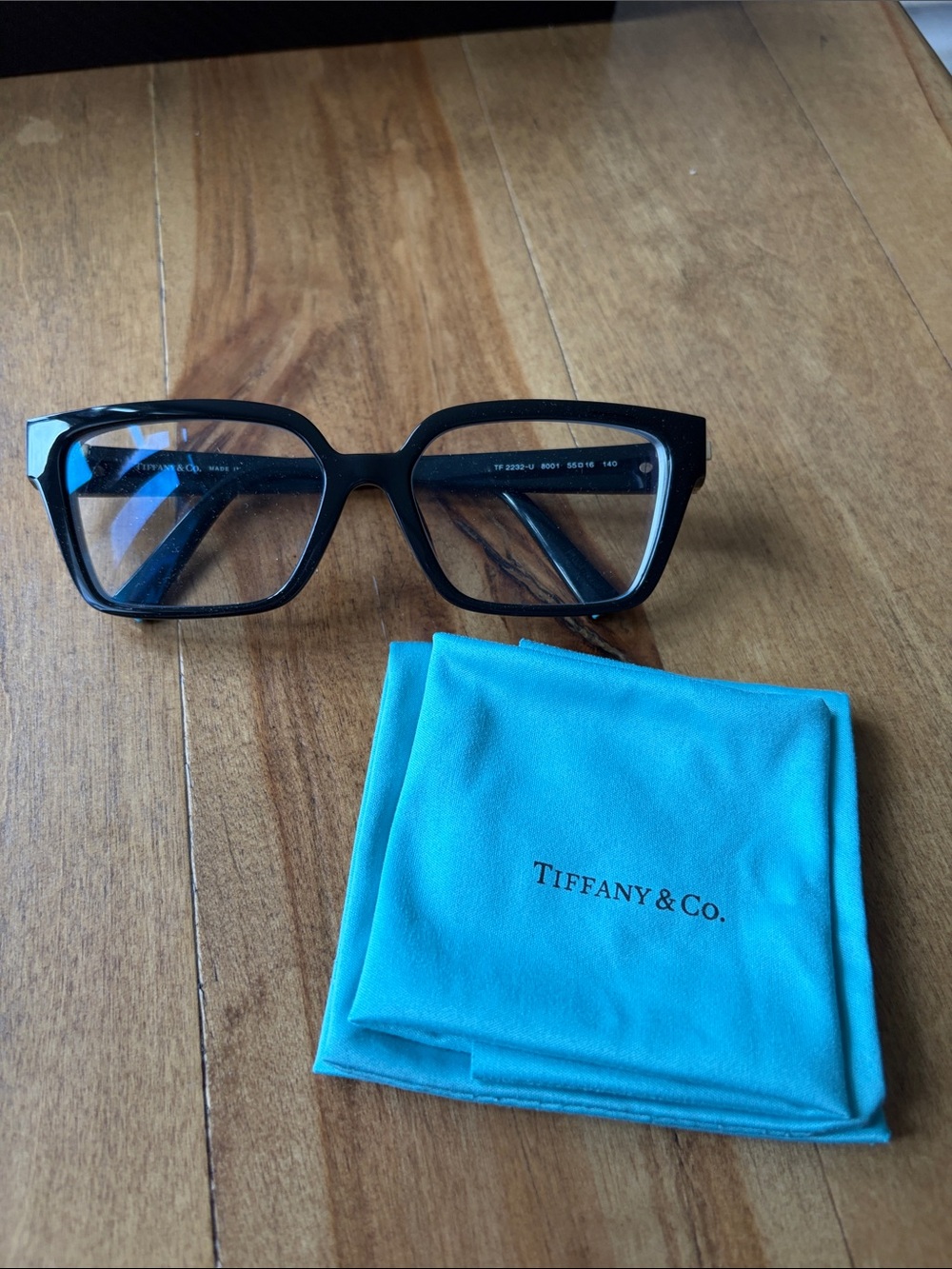 Tiffany & Co. Black and Gold Square Glasses with Cleaning Cloth/Bag